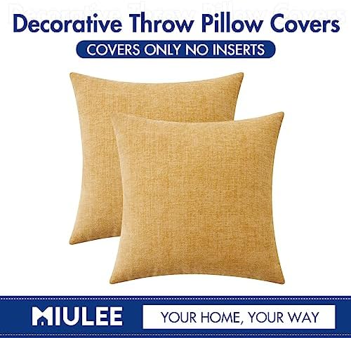 MIULEE Soft Chenille Throw Pillow Covers Gold 20x20 Inch Pack of 2