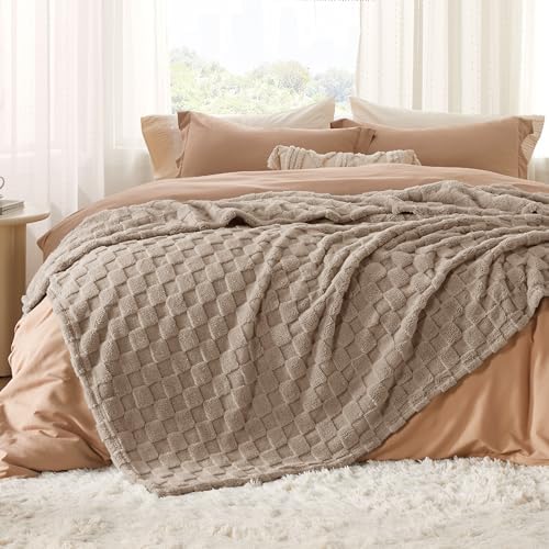 Bedsure Light Taupe Fleece Blanket for Couch&King Size Blanket for Bed