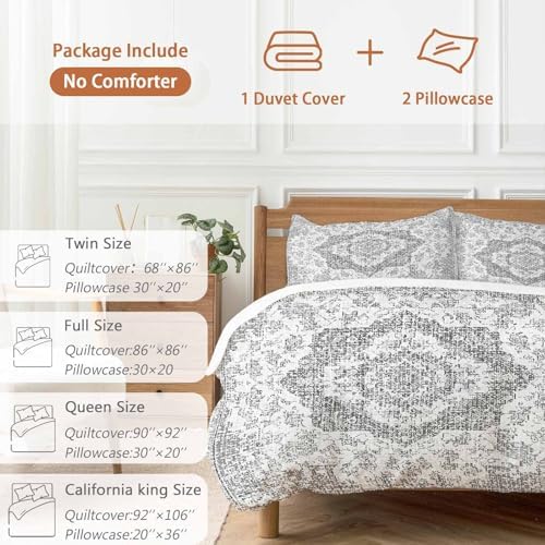 Grey Boho Bedding 3 Piece Duvet Cover Set Full Size, Middle Cuntury