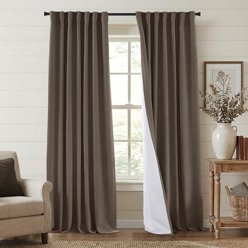 Dark Academia Tweed Blackout Curtains 96 Inch Long 2 Panel Set, Moody