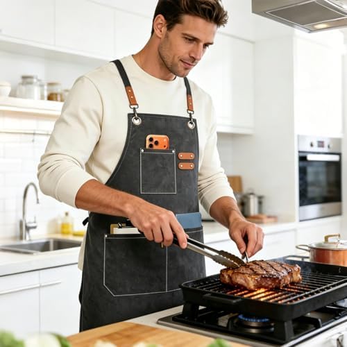 AFUN Chef Aprons for Men Women with Oversized Pockets, 16-Ounce Cotton