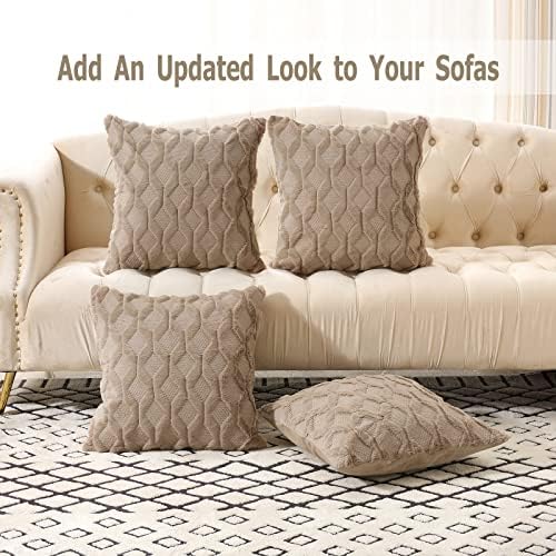 Volcanics Pack of 2 Faux Wool Light Brown Throw Pillow Covers 20x20