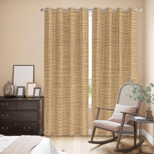 Brown Ochre Solid Color Window Curtains Panels with Silver