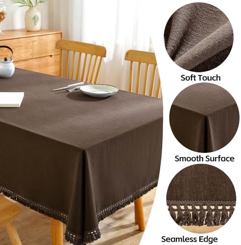 AmHoo Linen Tablecloth Table Cloth Stitching Tassel Rectangle