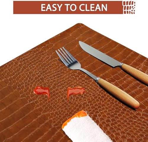Set of 6 Faux Leather Placemats, PU Table Mats, Waterproof, Stain