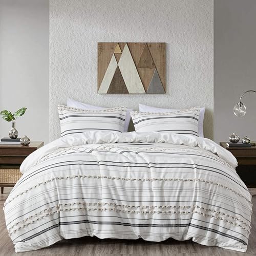 Chezmoi Collection 3-Piece Clip Jacquard Cotton Duvet Cover Set King