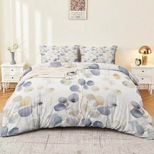 Duvet Cover King Size, Cream Gray Reversible 3 Pieces Duvet Cover Set