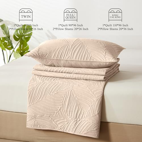 OARAGE King Quilt Bedding Set Lightweight Soft Beige Bedspread