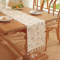 12x108 Inch Boho Floral Table Runner with Tassels, Neutral Beige