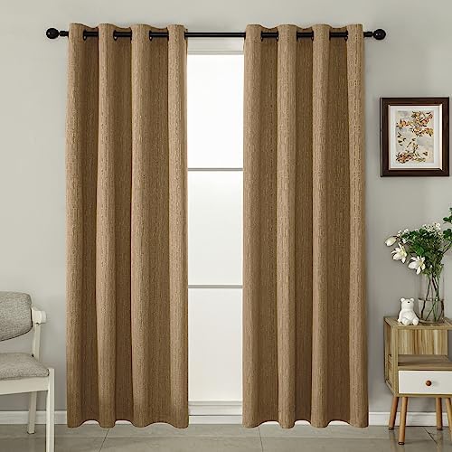 Linen Curtains 96 inch Length 2 Panels Burlap 52x96 Light Coffee
