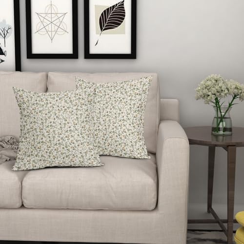 Kawani Spring Daisy Floral Pillow Covers 22X22 Inch Sage Green Brown