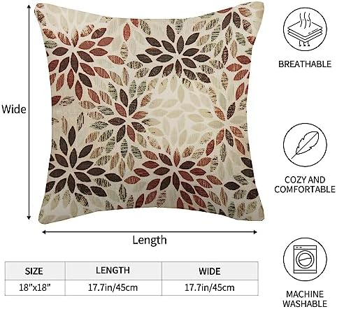 Dahlia Floral Burgundy Red Brown Pillow Covers 18x18 Inch Set of 2