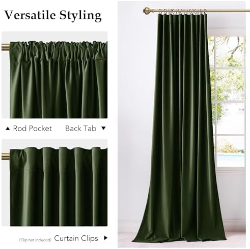 NICETOWN Olive Green Blackout 120 inch Long Velvet Curtains for