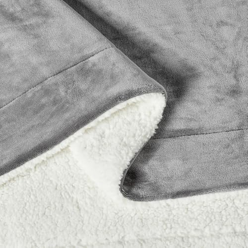 Amazon Basics Reversible Sherpa Throw Blanket, Dark Gray, 50"x60"