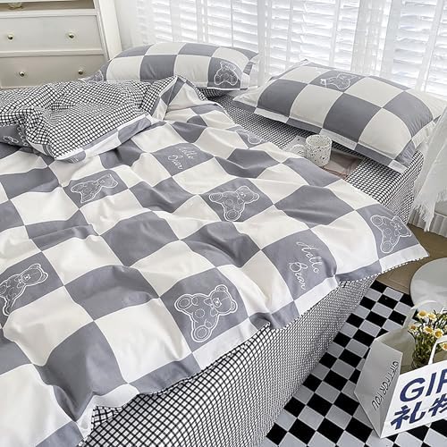 100% Cotton 4 Pieces Duvet Cover Queen Sets, Floral Print Bedding