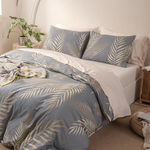 Luxury Tropical Plant Duvet Cover King, 3 Pieces Leaves Patterned