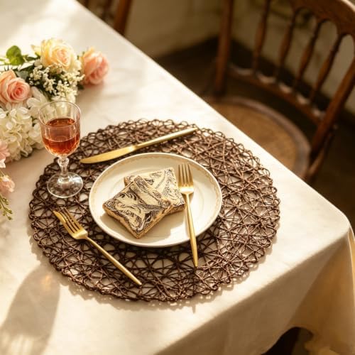 IcosaMro Brown Round Placemats Set of 6 for Dining Table, 13 Inches