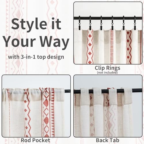 SpaceDresser Boho Curtains 96 Inch Length, Light Filtering Vintage