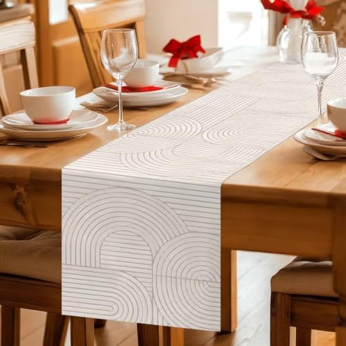 Cream Boho Table Runner 120 Inches Long, Middle Century Minimalist
