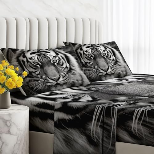 Fitted Sheet 3 Pieces Twin XL Size Animals Photography Tiger Soft