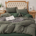 PURE ERA Jersey Duvet Cover Set Heather Forest Green Stripe California