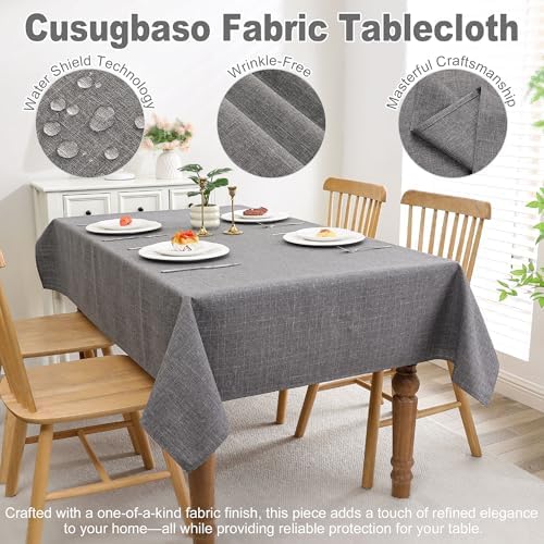 Grey Tablecloth, Faux Linen Water-Resistant Table Cover