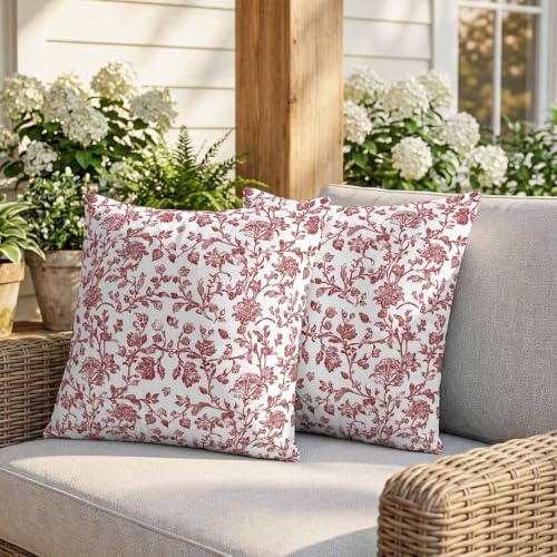 Dark Red Floral Paisley Pillow Covers 18x18 inch Set of 2 Boho Leaf