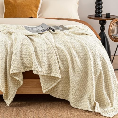 Stone Washed 100% Cotton Waffle Blanket Queen Size, Sand