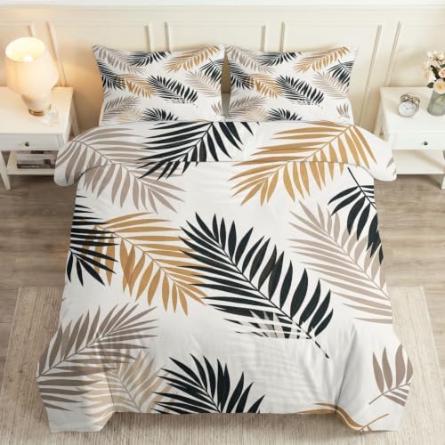King Duvet Cover Set Soft Microfiber Bohemia Palm Leaves