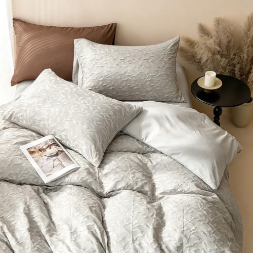 Boho Jacquard Duvet Cover Set, Leaf Farmhouse-Style Distressed Vintage