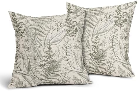 Olive Green Leaf Plant Pillow Covers 20X20 Inch Herbs Botanical Fern