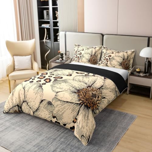 Feelyou Leopard Print Duvet Cover 100% Cotton Queen Size