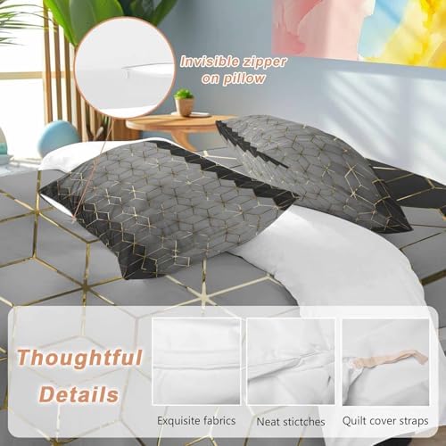 Ombre Gray Geometric Duvet Cover Set, Modern Abstract Art Soft Duvet