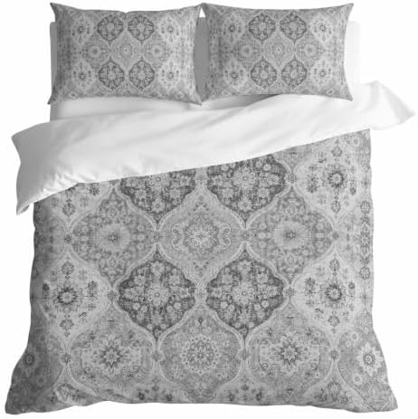 DecorLovee Grey Boho Duvet Cover Set 3 Pieces with Zipper Closure