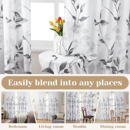 HOMEIDEAS Light Grey and White Privacy Sheer Curtains, 52X96 Inch, 2