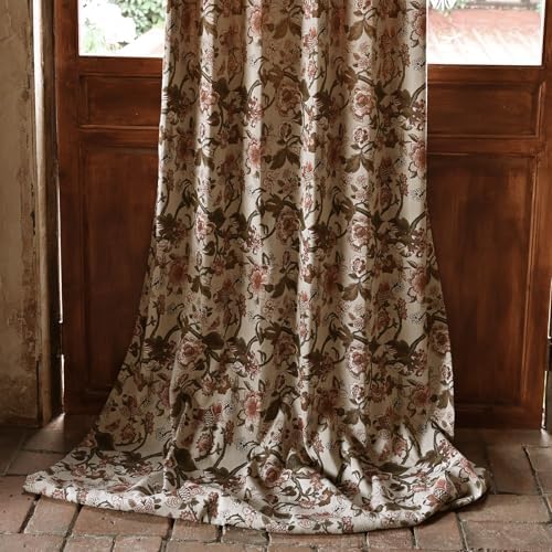 Beige Floral Jacquard Blackout Curtains 72 Inches Long 1 Panel for
