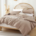 YIRDDEO King Size Comforter Set, Taupe Ball Pom Fringe Bedding Set