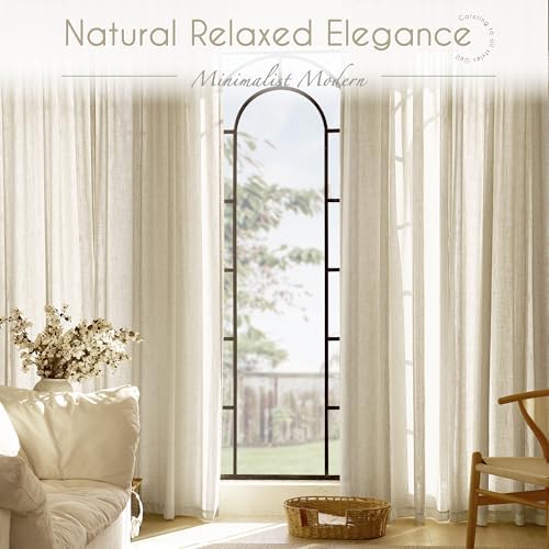 Faux Linen Beige Curtains 84 Inches Long for Living Room Rustic