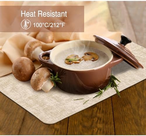 Faux Leather Placemats Set of 6, 12" x 17", Beige
