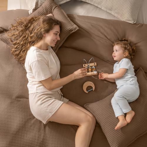 PHF Waffle Duvet Cover Set King, Ultra Soft & Breathable, 104"x90"