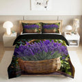 Queen Duvet Cover Set Plants and Floral Lavender Bedding with
