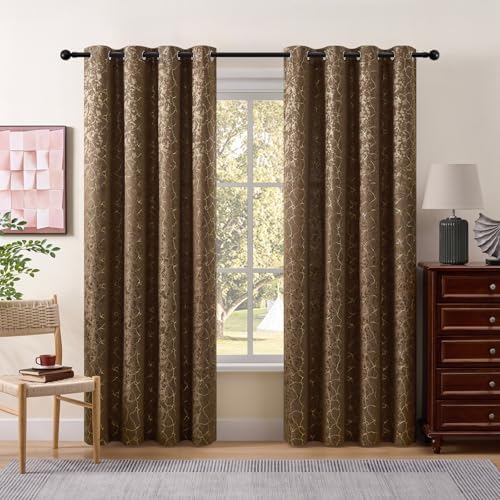 Geometric Brown Curtains 96 Inches Long 2 Panels Cocoa Jacquard
