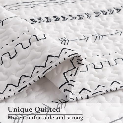 DURLENGEN 3Pcs Quilt Set King Size White,Soft Microfiber Lightweight