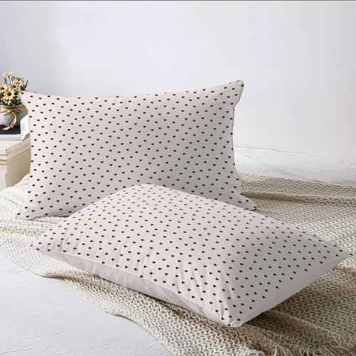 Beige Simple Black Heart Duvet Cover Set for Women Girls 3 Pcs Cute