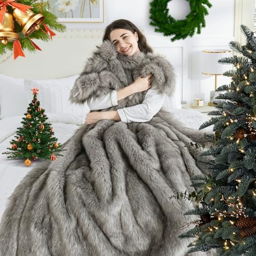 OMERAI Faux Fur Blanket, Ultra Soft Luxury Fuzzy Throw Blanket, Long