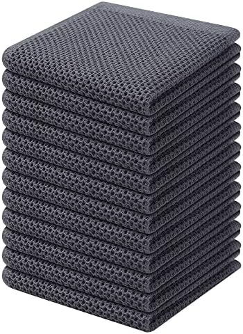 Kitinjoy 100% Cotton Waffle 12-Pack Kitchen Towels, 12" x 12", Dark