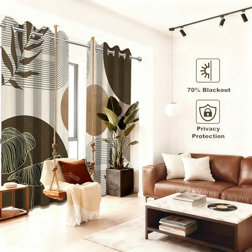Brown and Beige Blackout Curtains, Light Brown Tan Taupe Boho Mid