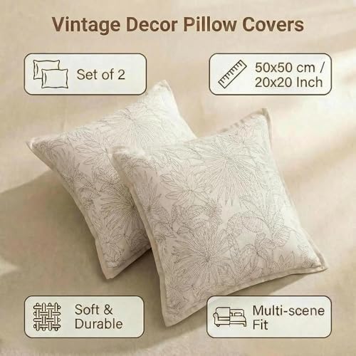 Floral Throw Pillow Covers 20x20 Set of 2, Fall Decorative Pillow