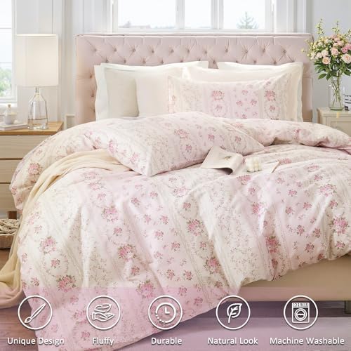 Duvet Cover Queen Size - 100% Cotton Reversible Floral Duvet Cover Set