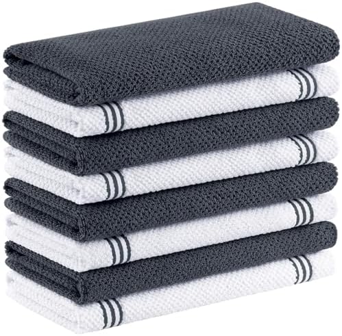 Homaxy Dual Design Cotton Kitchen Towels(16" x 26", 8 Pack), Dark Grey
